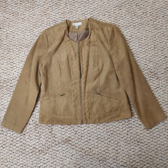 Dressbarn Faux Suede Jacket Womens Sz M Brown Tan Full Zip Blazer Lined Neutral - Picture 3 of 16